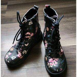 Fairy Grunge Floral Print Black Combat Boots Celia Size 2/ US 4 Black Shoelace